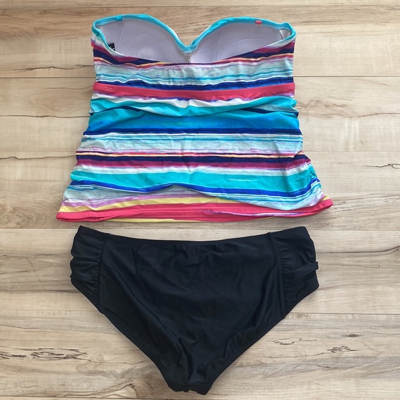 2 Bamboo Womens L Two Piece Swimsuit. Pretty Stripe Tube top with Black Bottoms - Picture 4 of 6